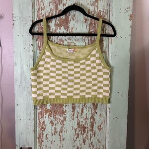 Hazel Moon green and white checkered cropped spaghetti top